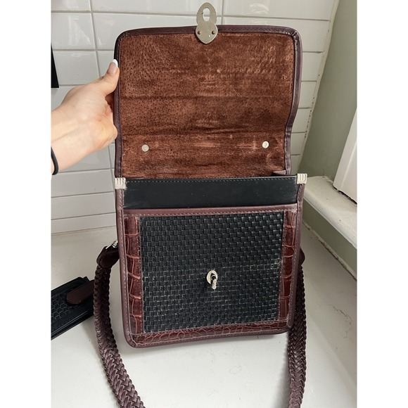 Brighton Mini Briefcase Crossbody w/ Card Slots Brown Black Silver Purse Hearts - Picture 12 of 16